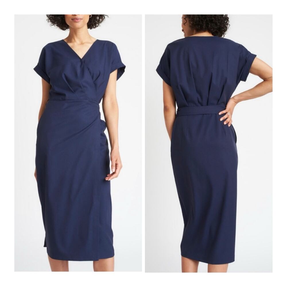 Kit and Ace Sublime Crossover Tencel Wrap Dress Career Short-Sleeve V-Neck Small